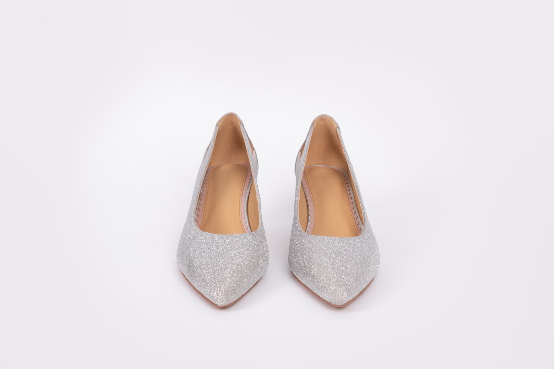 Front view of Florence Kitten in Silver sparkle available in womens larger sizes 42-46