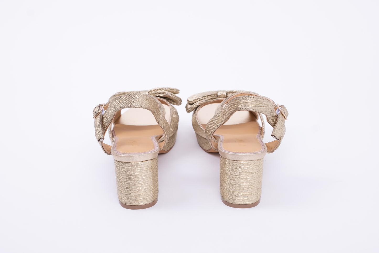 Back view of Rhian Sandals in Gold. Stylish womens evening footwear available in larger sizes 42-46