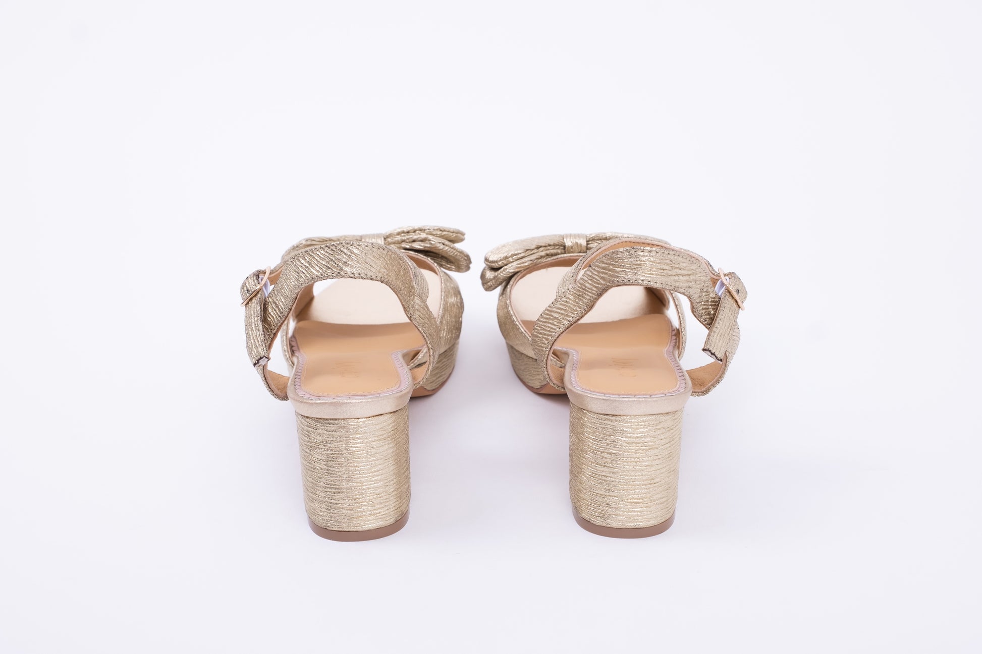Back view of Rhian Sandals in Gold. Stylish womens evening footwear available in larger sizes 42-46