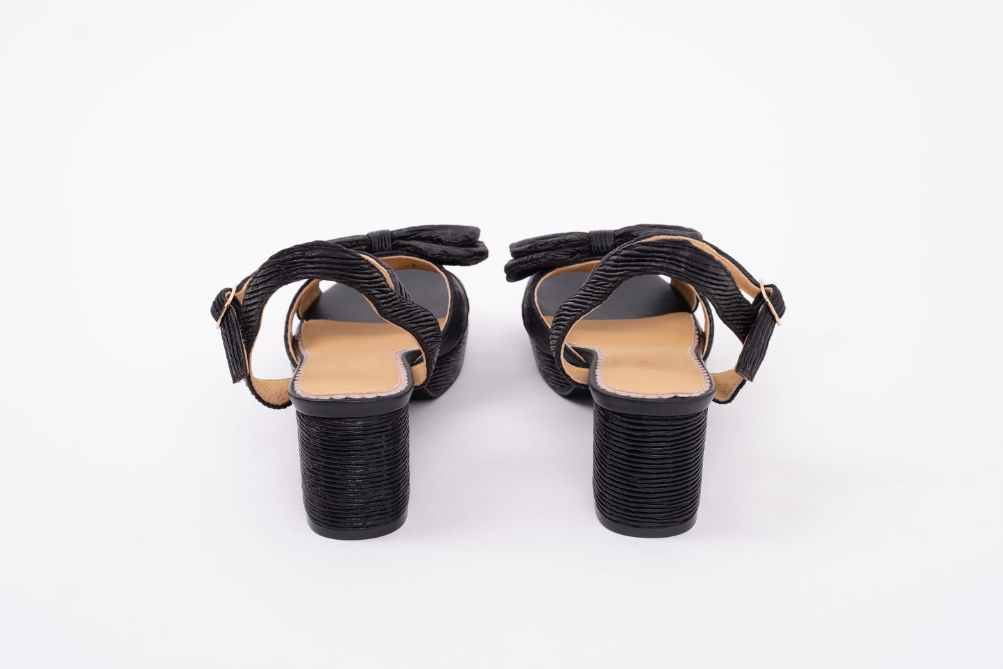 Back view of Rhian Heeled strappy sandal in black. Womens shoes in larger sizes available in European sizes 42-46