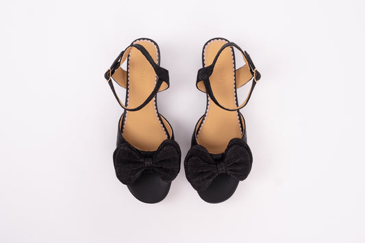 Aerial view of Rhian Sandal in black. Womens heel available in larger sizes UK 8-12