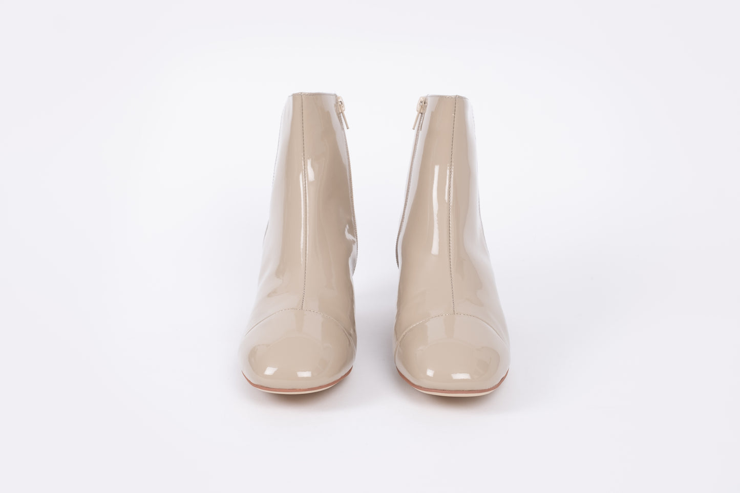 Front view of Taupe Izzy boots. Available in larger womens sizes 42-46. Standard and wide fit.