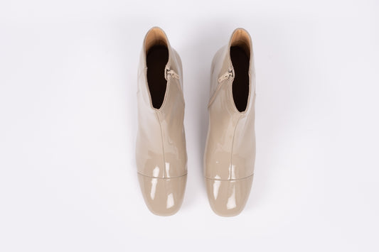 Aerial view of Izzy boot in Taupe. Womens ankle boot available in European sizes 42-46. Standard and wide fit.