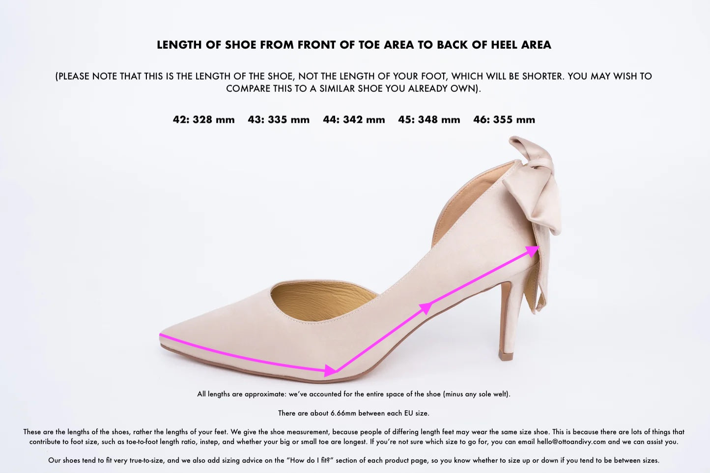 Length diagram of Annie Court shoes displaying measurements of sizes 42-46.