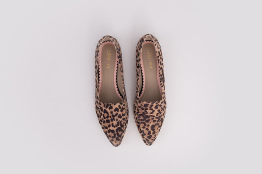 Aerial view of Ava Flat in Leopard print. A womens shoe available in larger sizes