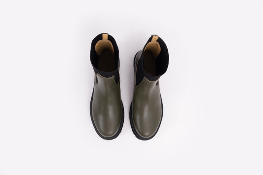 Aerial view of Marnie Ankle Boot in Khaki. Women's boots available in larger sizes 8-12. Standard and wide fit.