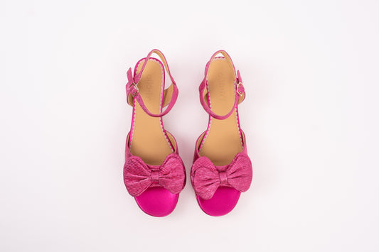 Aerial view of Rhain Sandal in Fuchsia Pink. Stylish womens heel available in larger European sizes 8-12