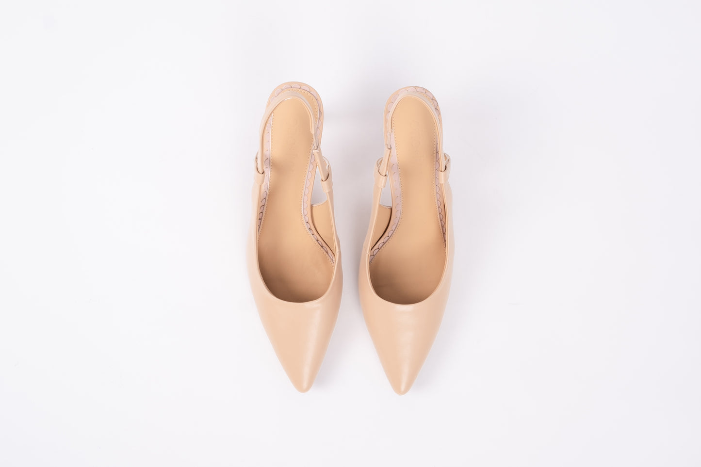 Aerial view of Myah slingback shoe in beige. Womens footwear in larger sizes 42-46