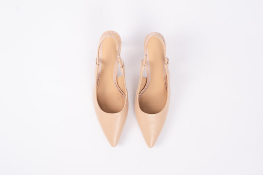 Aerial view of Myah slingback shoe in beige. Womens footwear in larger sizes 42-46
