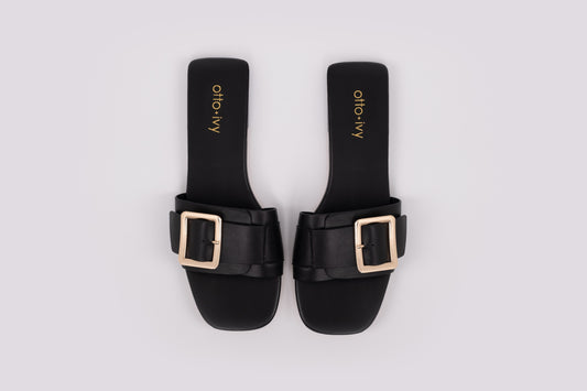 Aerial veiw of womens black sandal, Ruby in black. Available in larger sizes 42-46