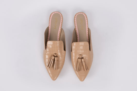 Aerial view of Sienna Slider in beige croc. Womens footwear available in larger European sizes 42-46