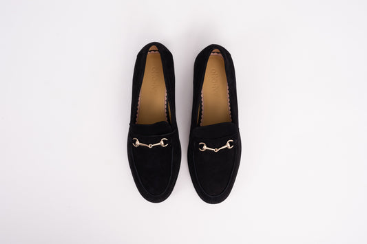 Aerial view of Betsy Loafers in Black Suede, available in larger sizes UK 8-12