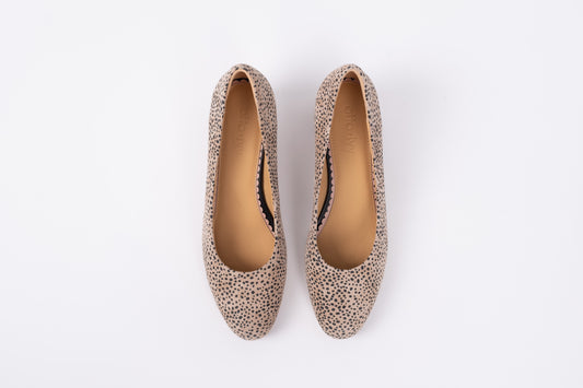 Aerial view of Lily Court, Cheetah print, womens shoe available in larger European sizes 42-46