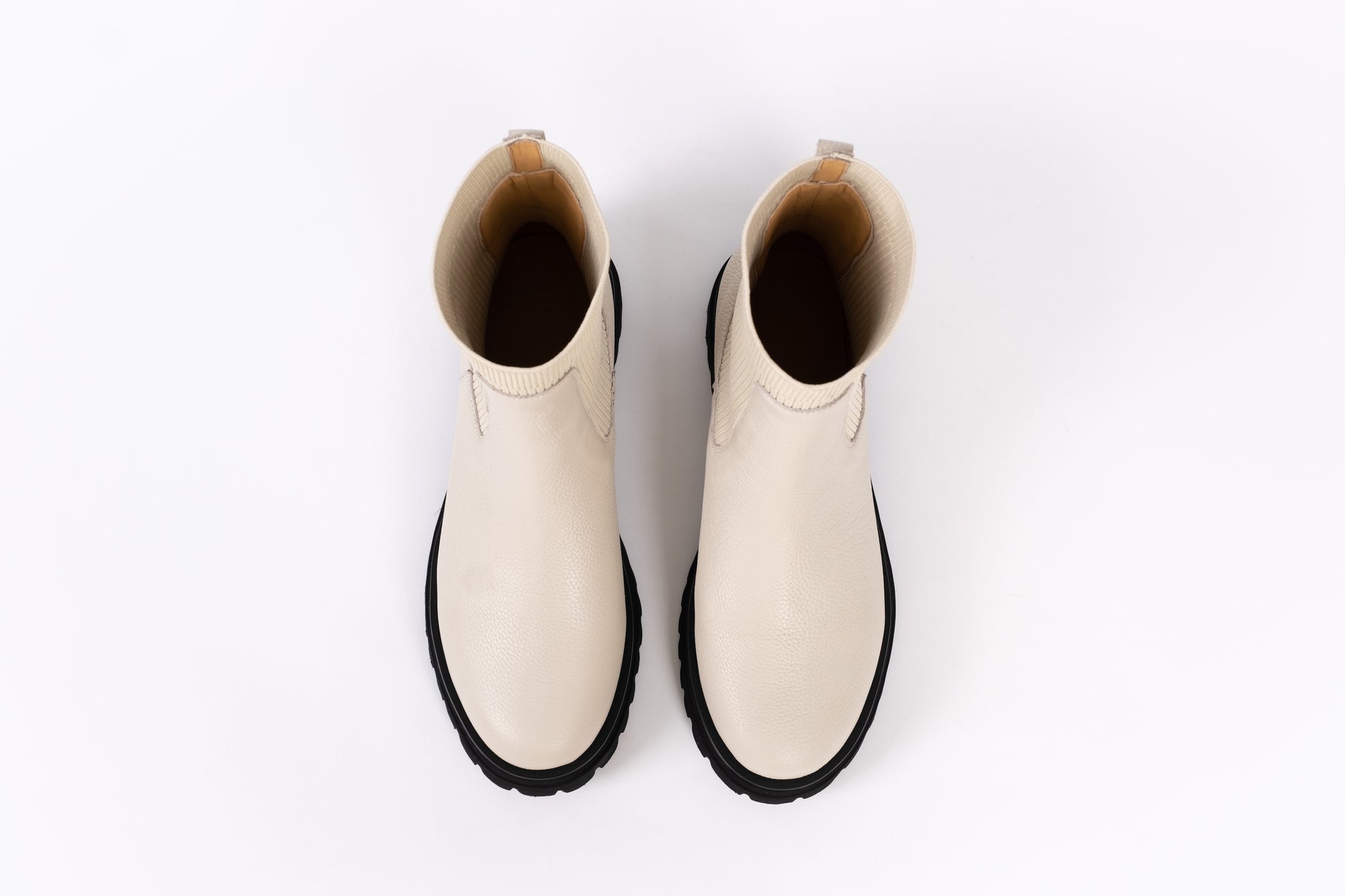 Aerial view of Marnie boot in Cream. Womens ankle boot available in larger sizes European 42-46