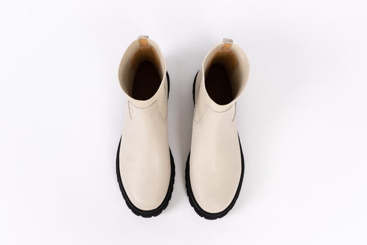 Aerial view of Marnie boot in Cream. Womens ankle boot available in larger sizes European 42-46