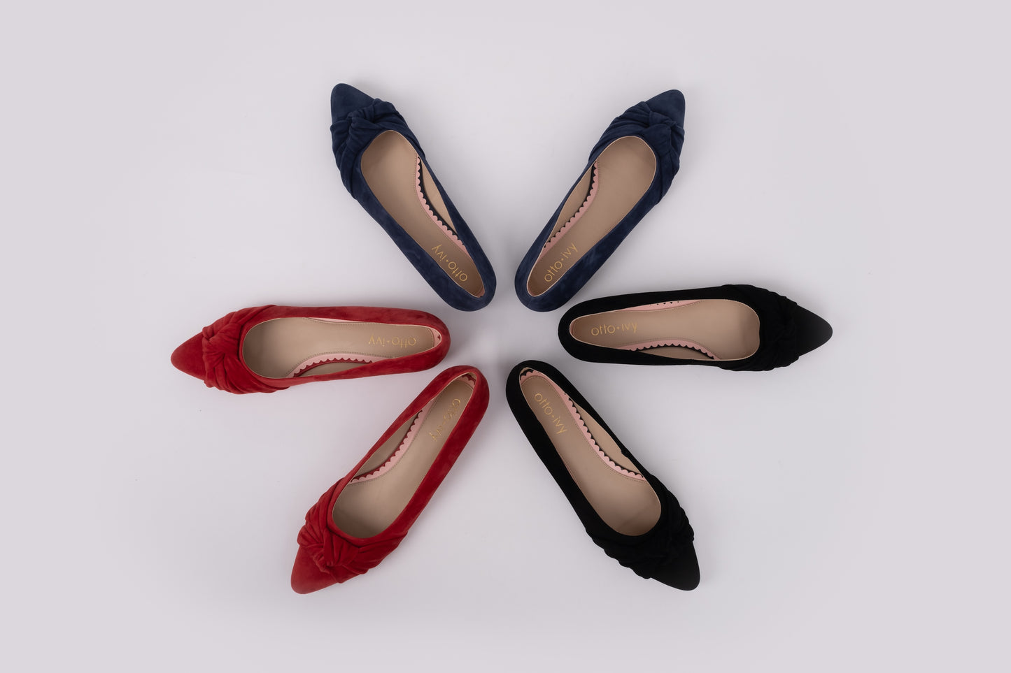 Aerial view of womens large size shoes. Fifis in all 3 colours, navy, black and red. Standard and wide fit. Sizes 42-46