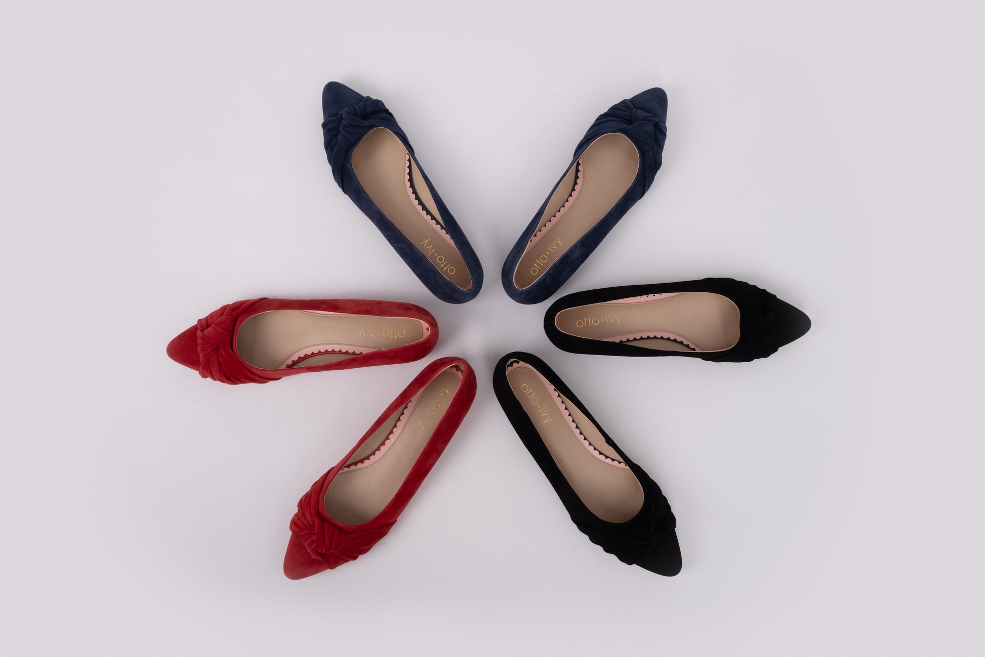 Aerial view of womens large size shoes. Fifis in all 3 colours, navy, black and red. Standard and wide fit. Sizes 42-46