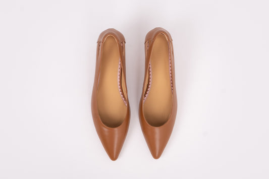 Aerial view of Florence Kitten Heel in Tan. Womens formal shoe available in larger European sizes 42-46