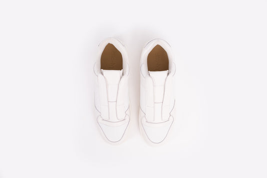 Aerial view of Aria Sneaker in white. Womens large size shoes available in European sizes 42-46