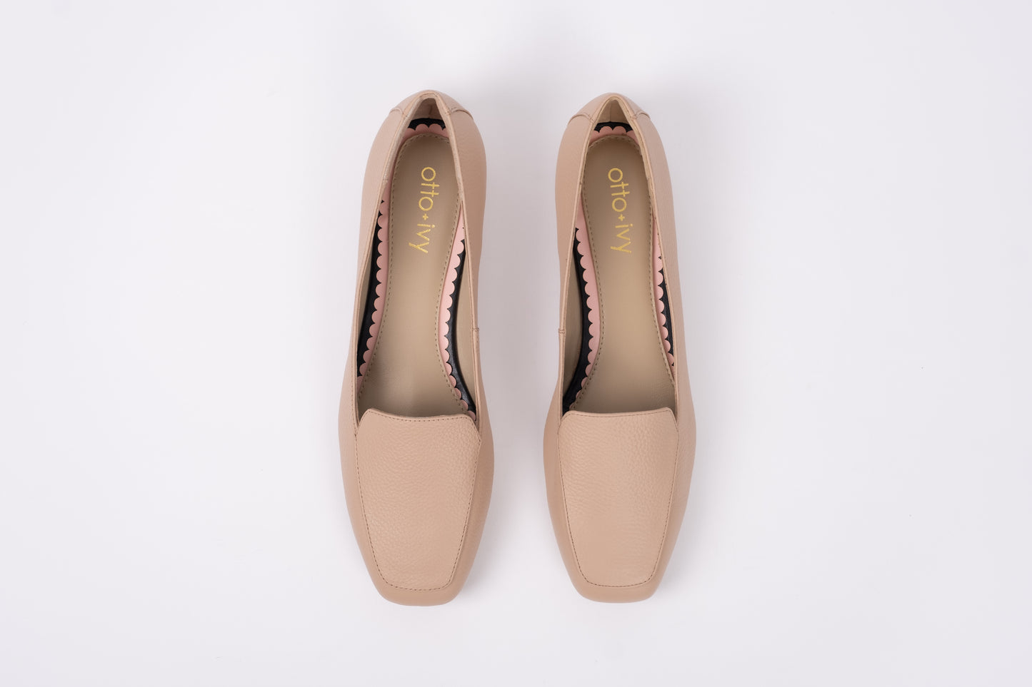 Aerial view of Aubrey flat shoe in beige. Available in womens larger European sizes 42-46
