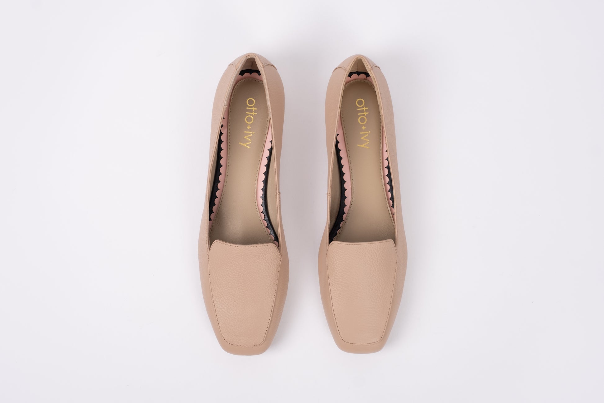 Aerial view of Aubrey flat shoe in beige. Available in womens larger European sizes 42-46