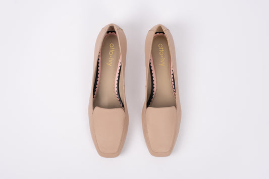 Aerial view of Aubrey flat shoe in beige. Available in womens larger European sizes 42-46