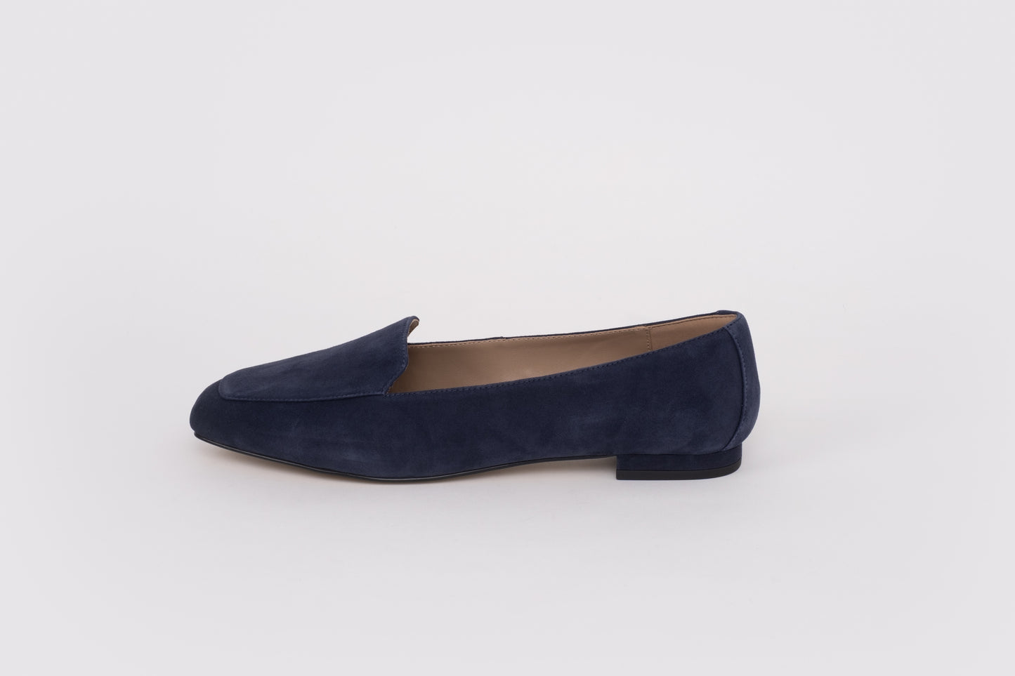 Side shot of Naavy blue suede womens shoe available in uk sizes 8-12