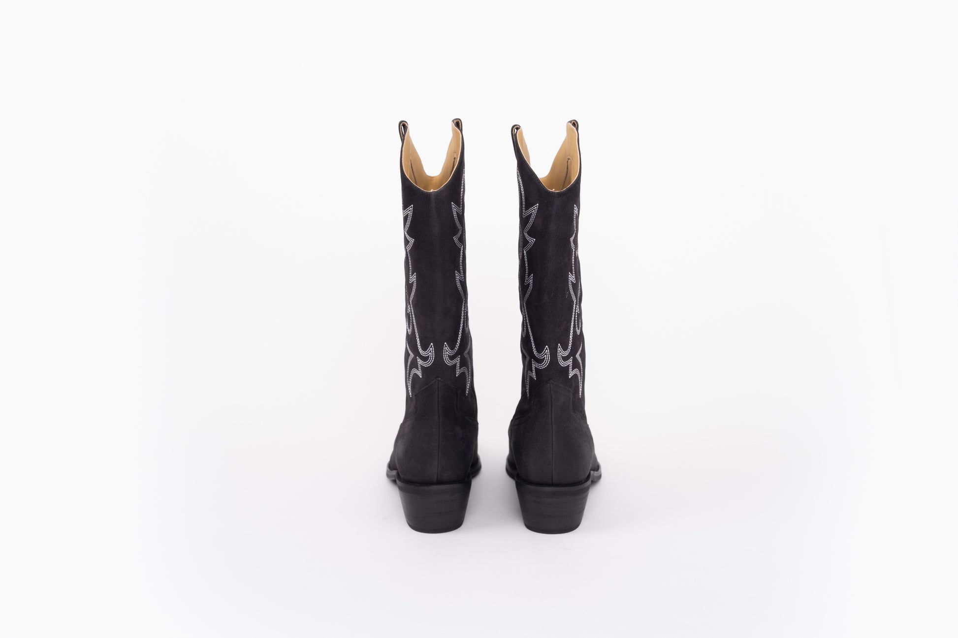 Back shot of black brier boot, large size women's cowboy boot in larger sizes 42 -46
