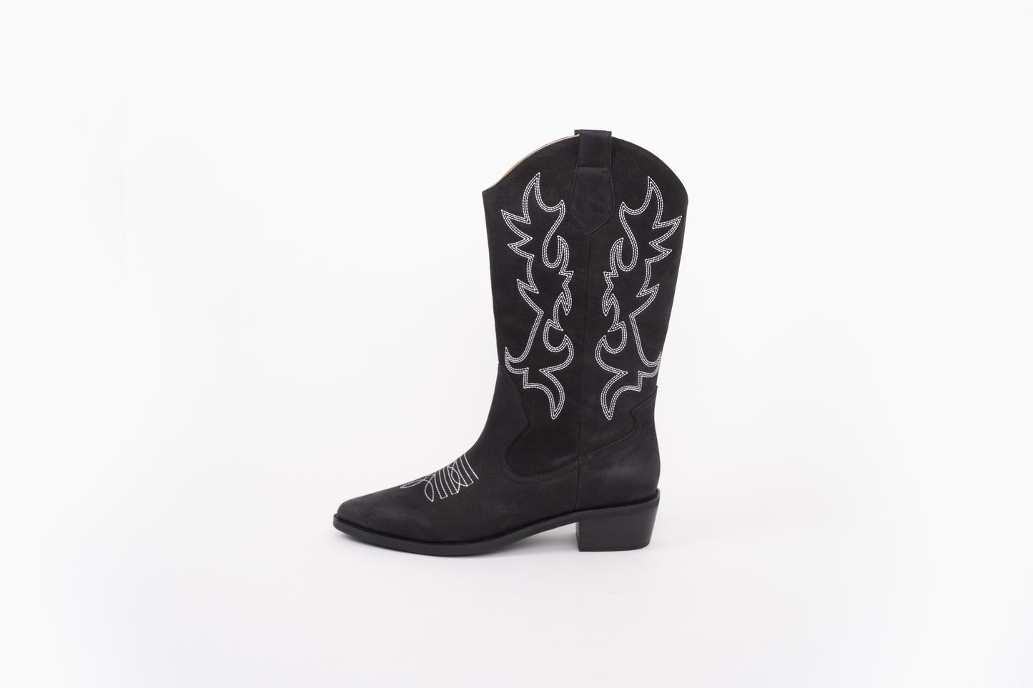 Large sized womens black leather cowboy boot available in larger sizes 42-46