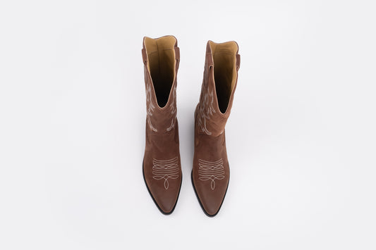 Brown leather womens cowboy boot in large sizes 42 43 44 45 46