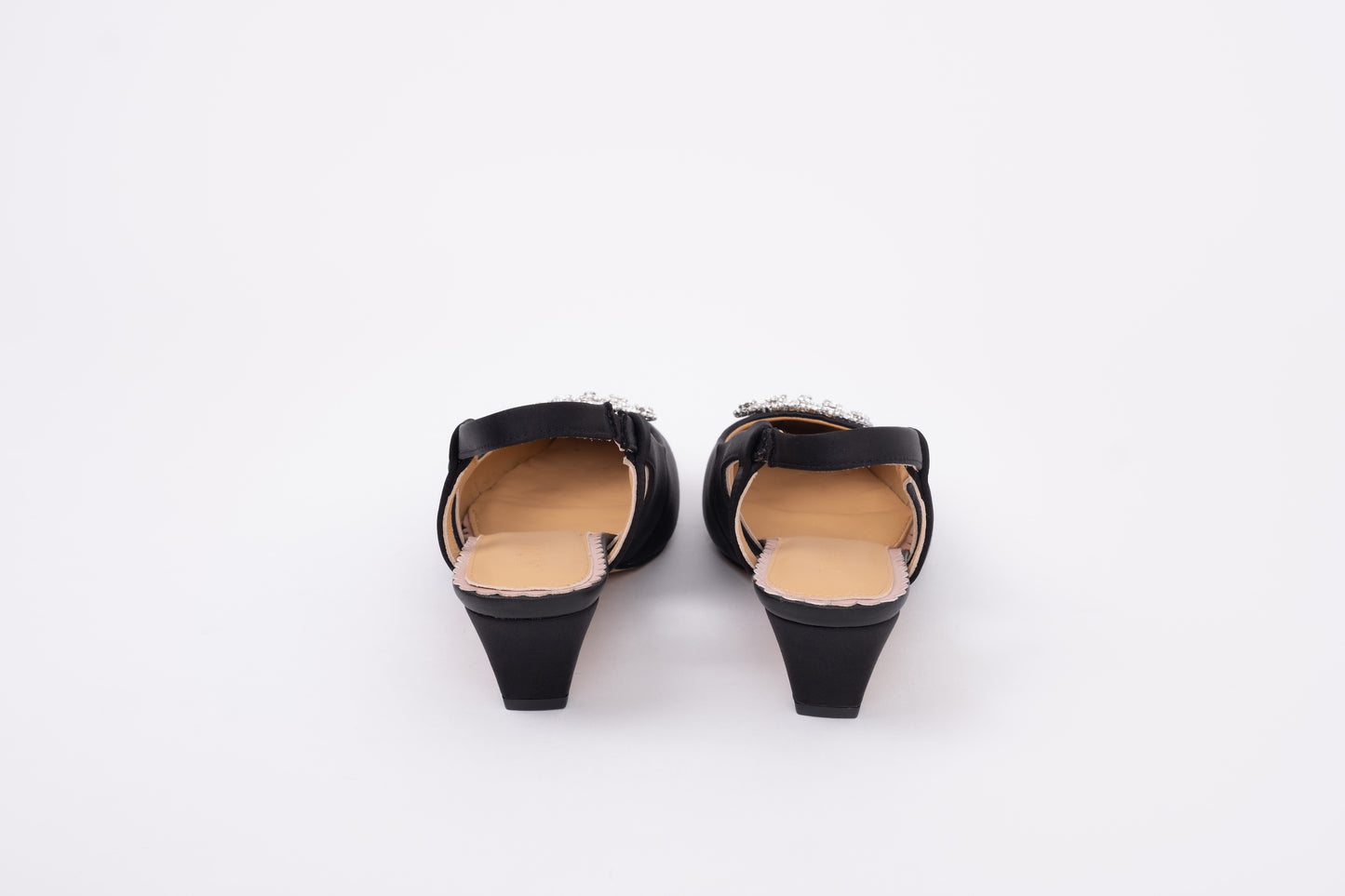 Back view of black slingback heels in large womens sizes 8-12