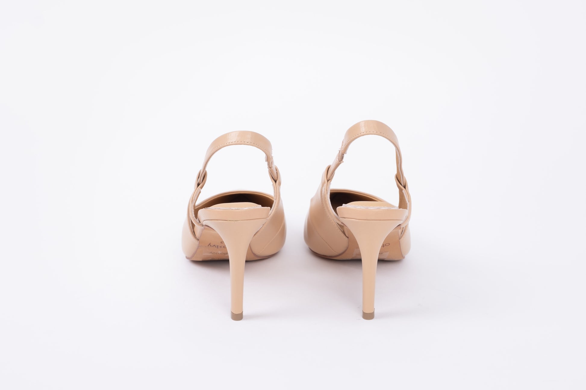 Back view of Myah Slingback shoe in beige. Womens heels available in larger sizes 42-46