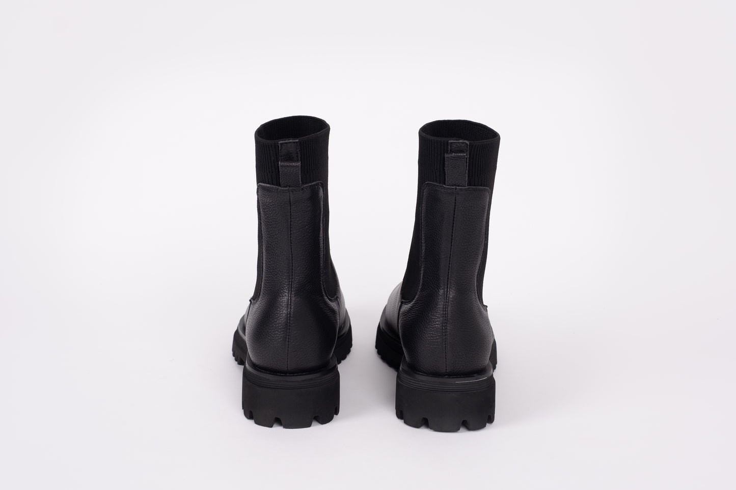 Back view of Marnie Chelsea Boot in Black leather. Womens boots in larger sizes available in 8-12
