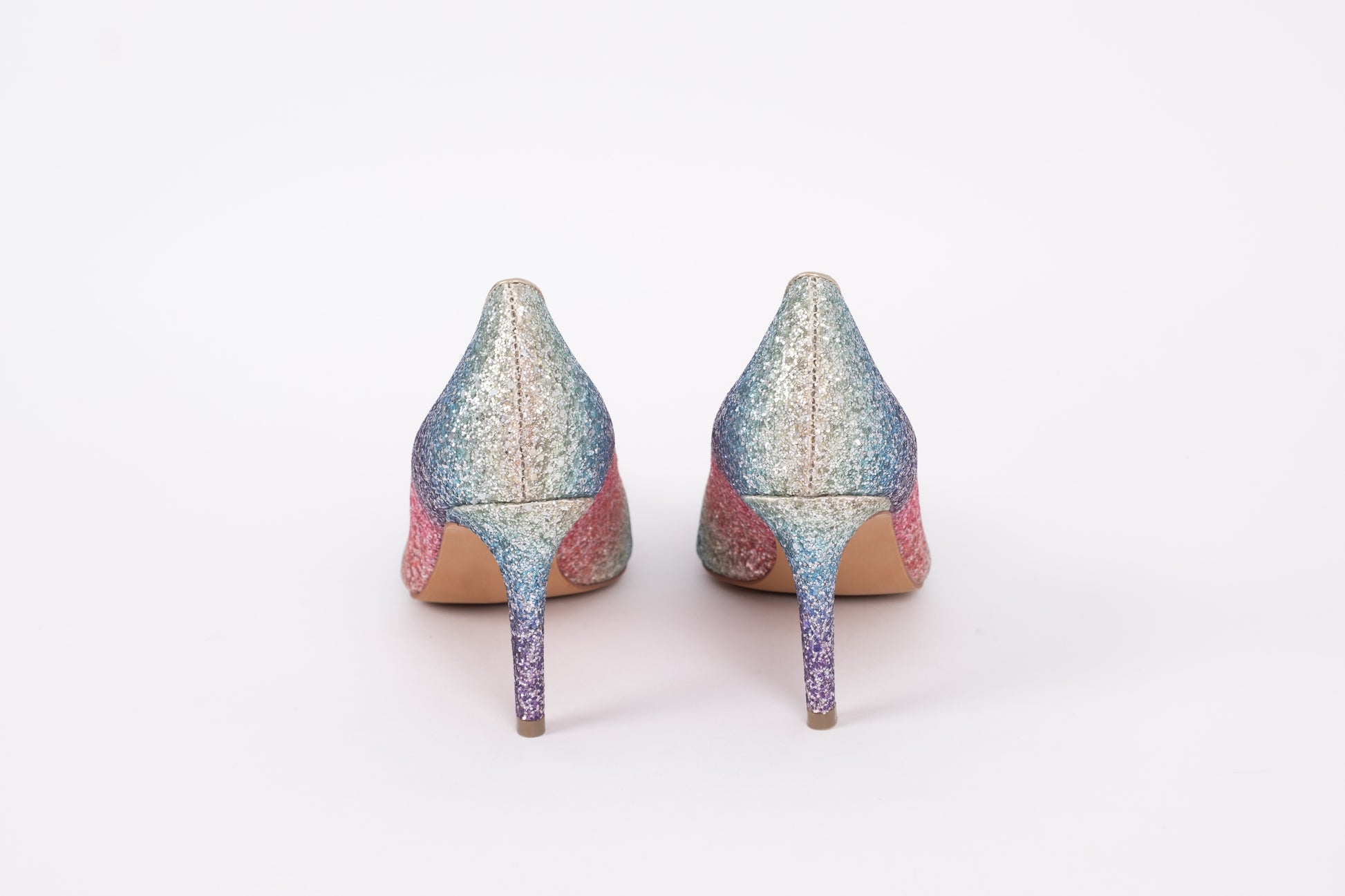 Back view of Emmie Rainbow court. Womens evening shoes available in larger sizes 42-46