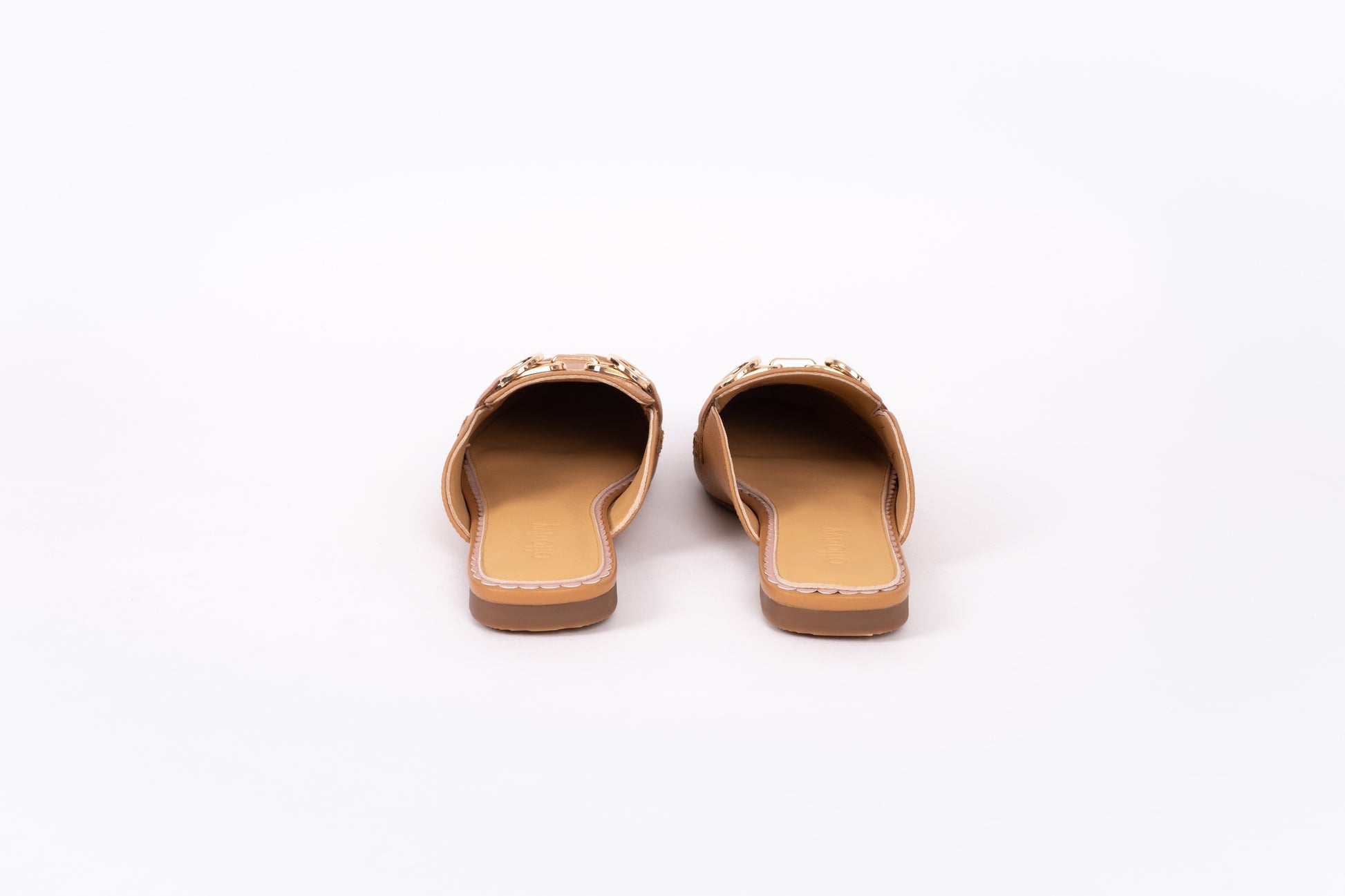 Back view of Womens mule. Chloe in Tan. Slide on shoe available in womens European sizes 42-46