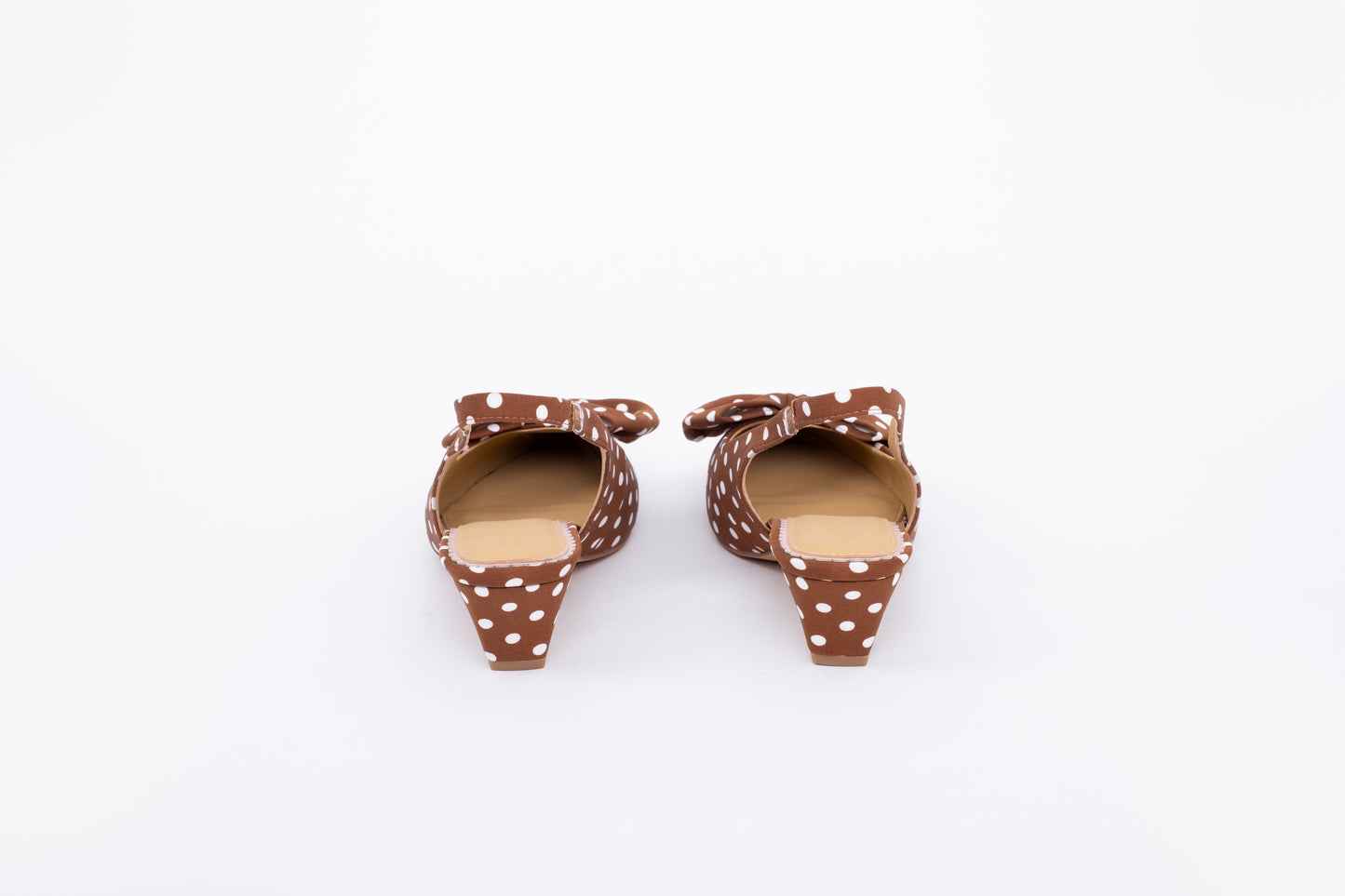 Brown polka dot kitten heeled slingback shoe in womens larger sizes 42 43 44 45 46