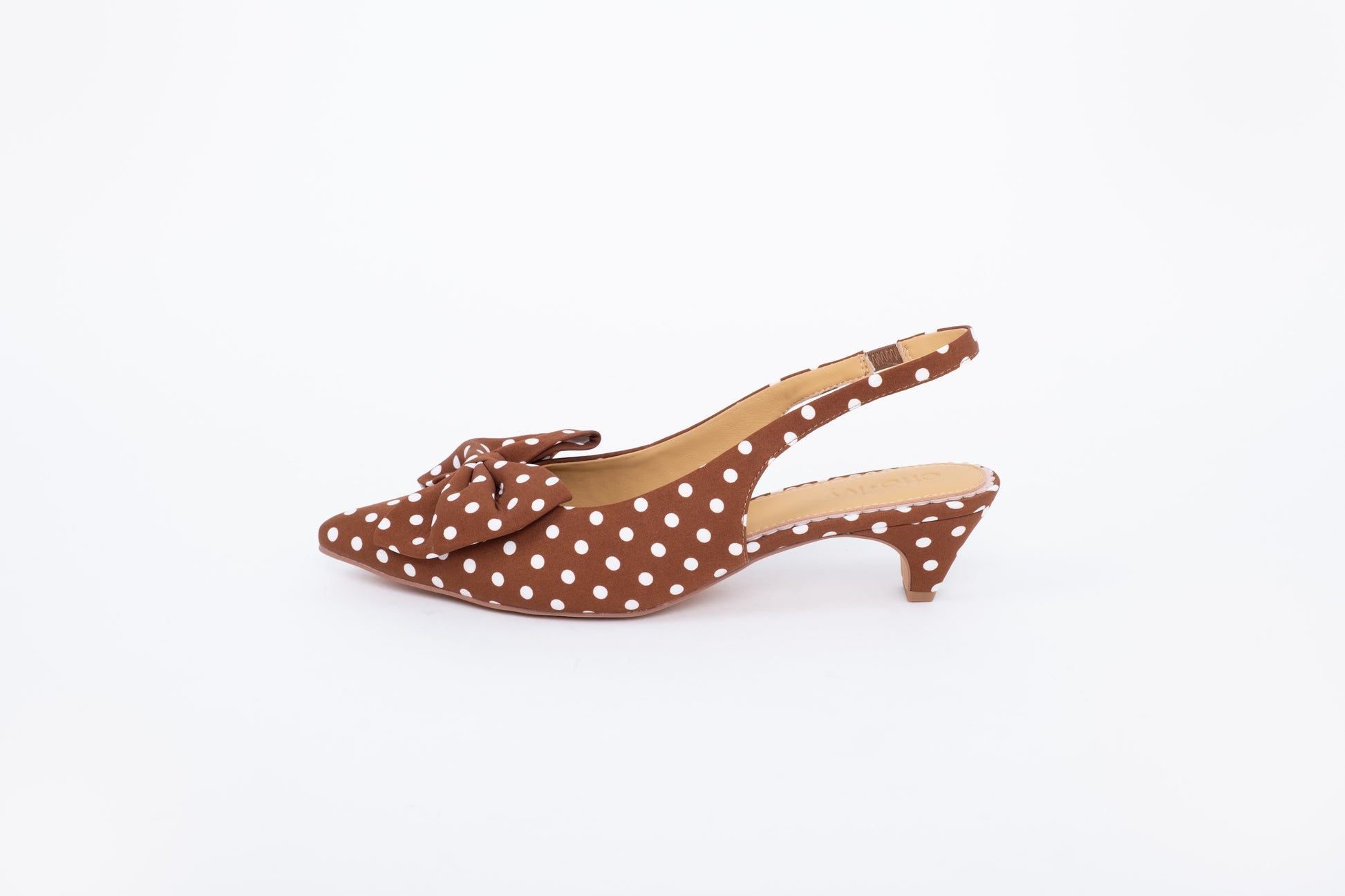 Side shot of  brown womens slingback kitten heel in larger sizes 42-46