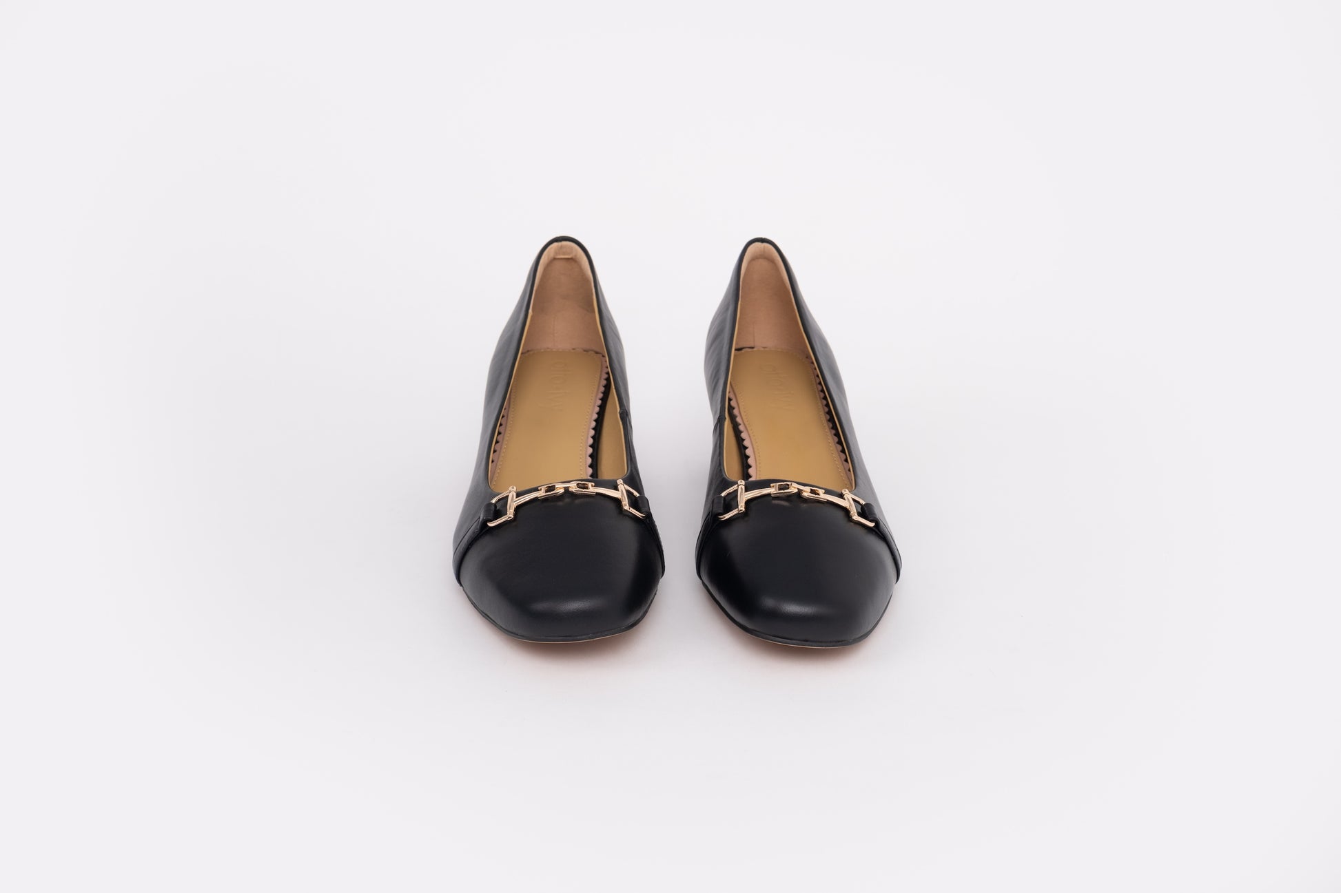 Front view of black leather womens large sized shoes in 8 9 10 11 12