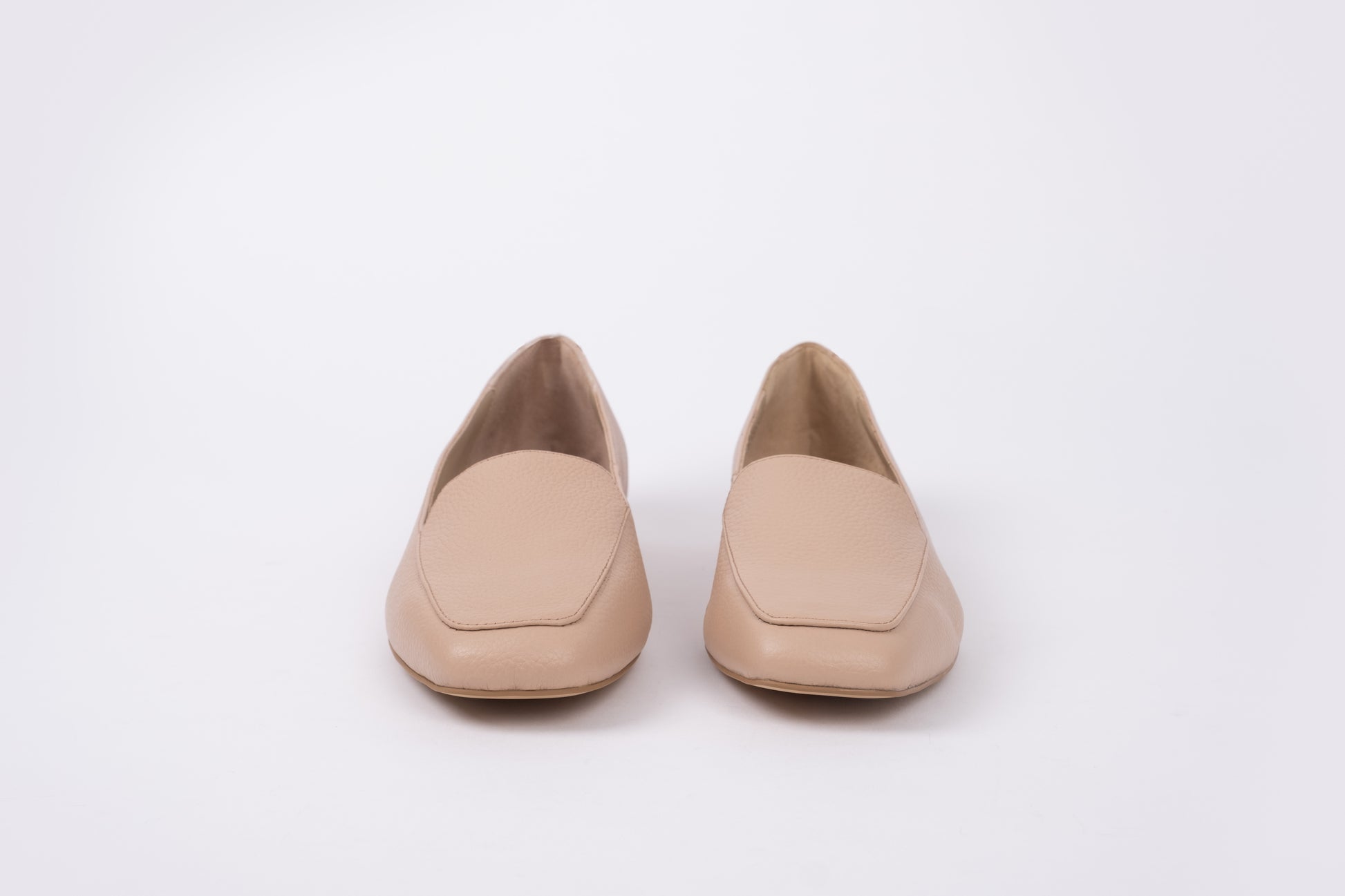 Front profile of Aubrey flat in beige. womens footwear available in larger sizes UK 8-12