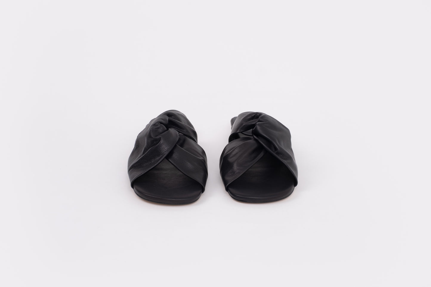 Front shot of black leather womens sandal in larger sizes 8-12