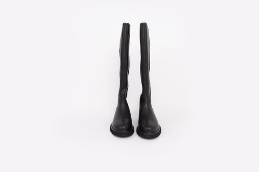 Front view of Long Rosa Boots, Black Leather, available in larger womens sizes 8-12