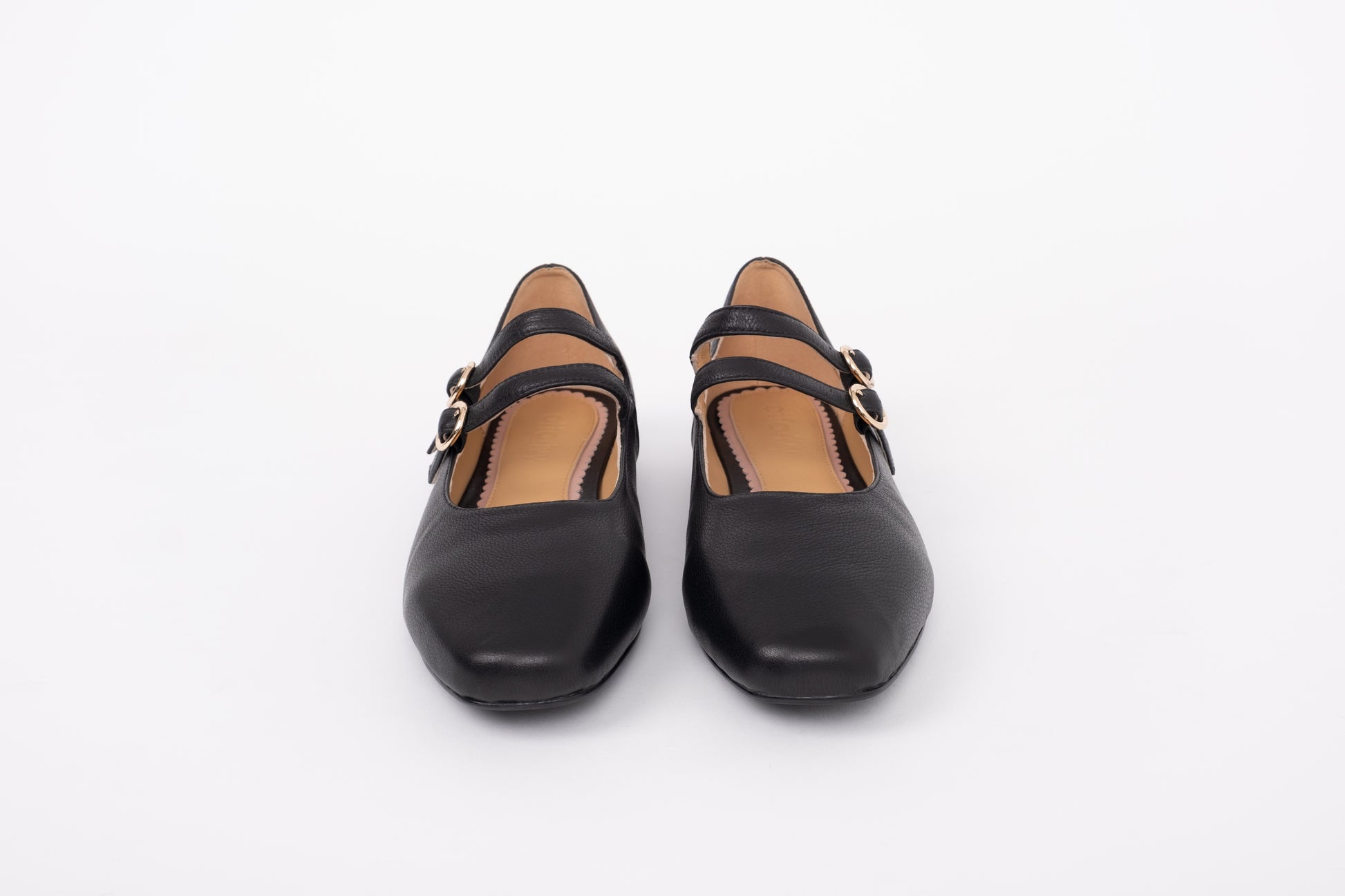 Front view of Black Jemima Flat womens shoe. Available in larger UK sizes 8-12