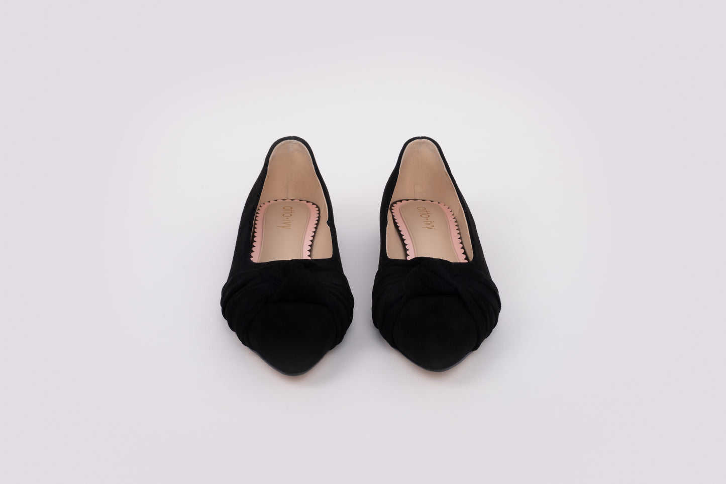 Front view of the Black Fifi Flats, a large women's shoe available in sizes 42-46.