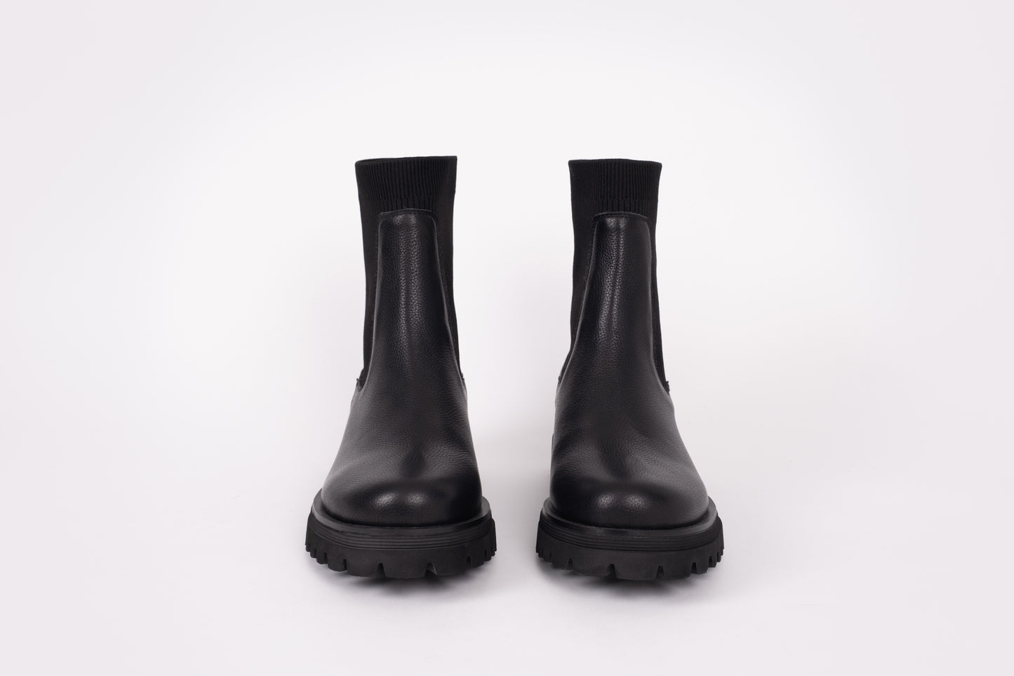Front view of Marnie Ankle Boots in black leather. Womens footwear available in larger European sizes 42-46