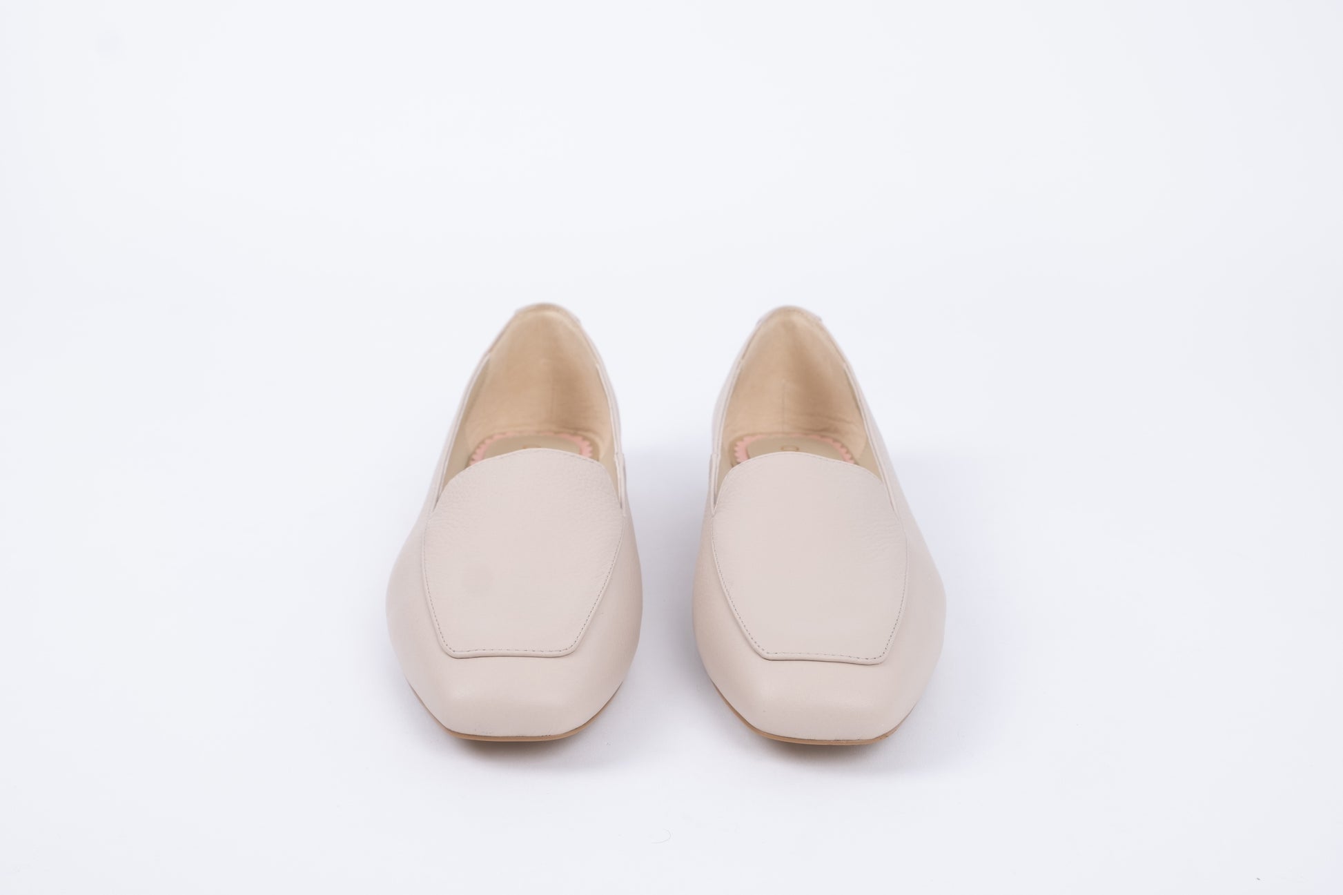 Front view of Aubrey Flat in Stone. womens footwear available in larger sizes 8-12