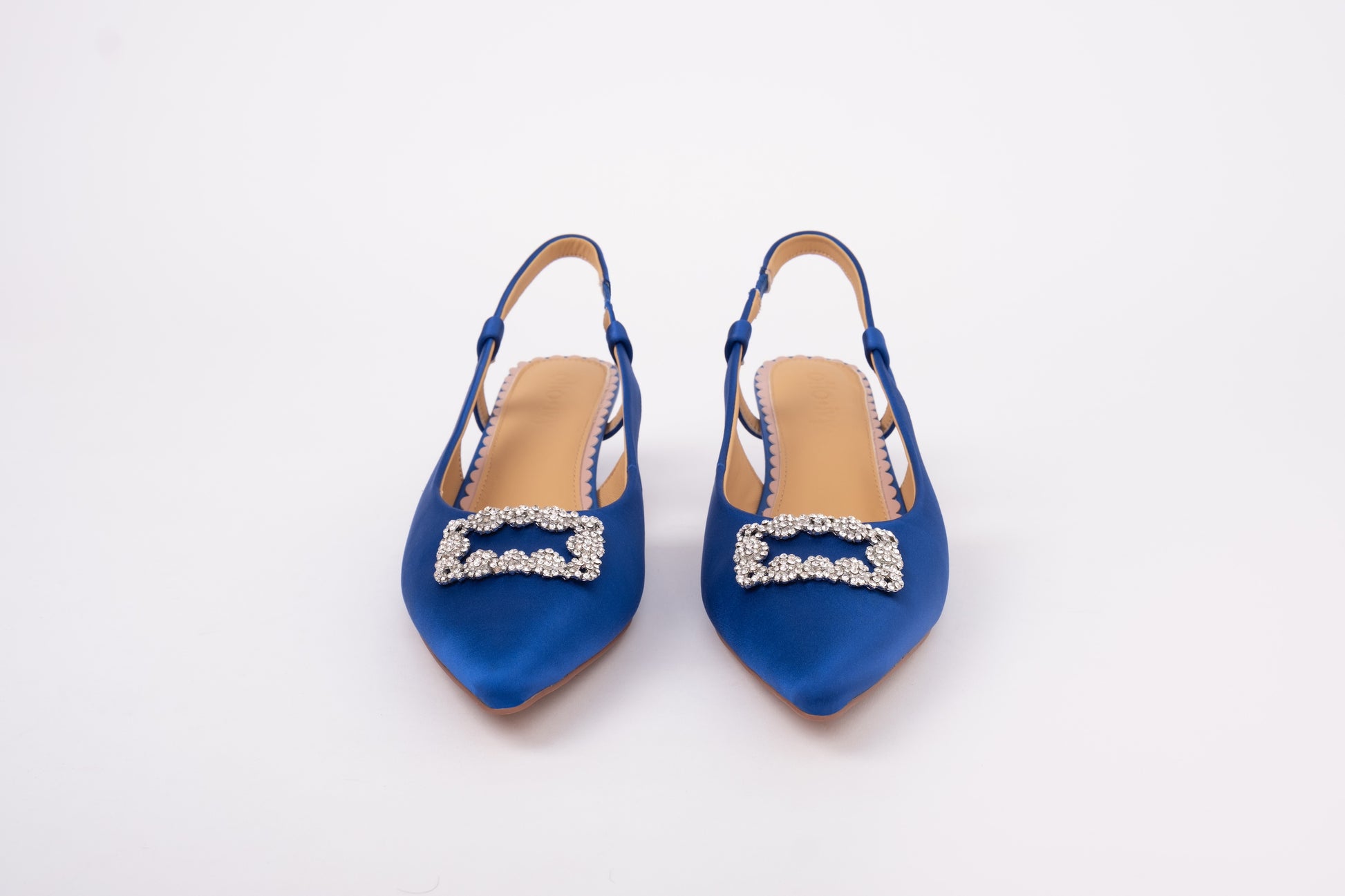 Front view of Blue Aceia Slingback shoes. Available in womens larger sizes UK 8-12