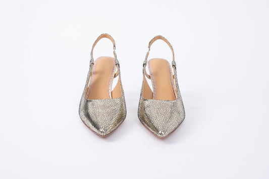 Front view of Myah slingback in Gold. Available in womens sizes 42-46