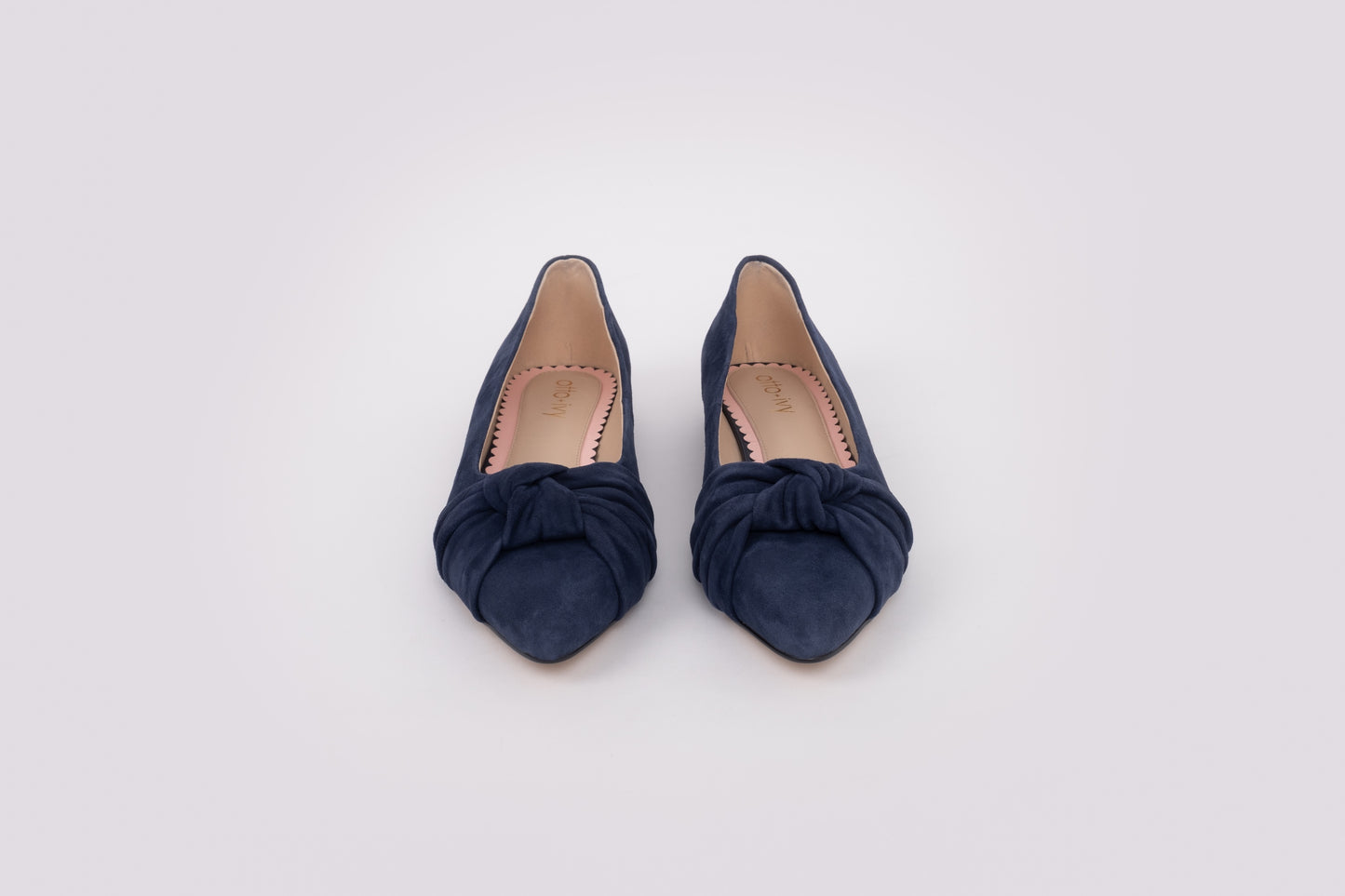 Front view of women's large size flat shoe in navy. In European sizes 42-46
