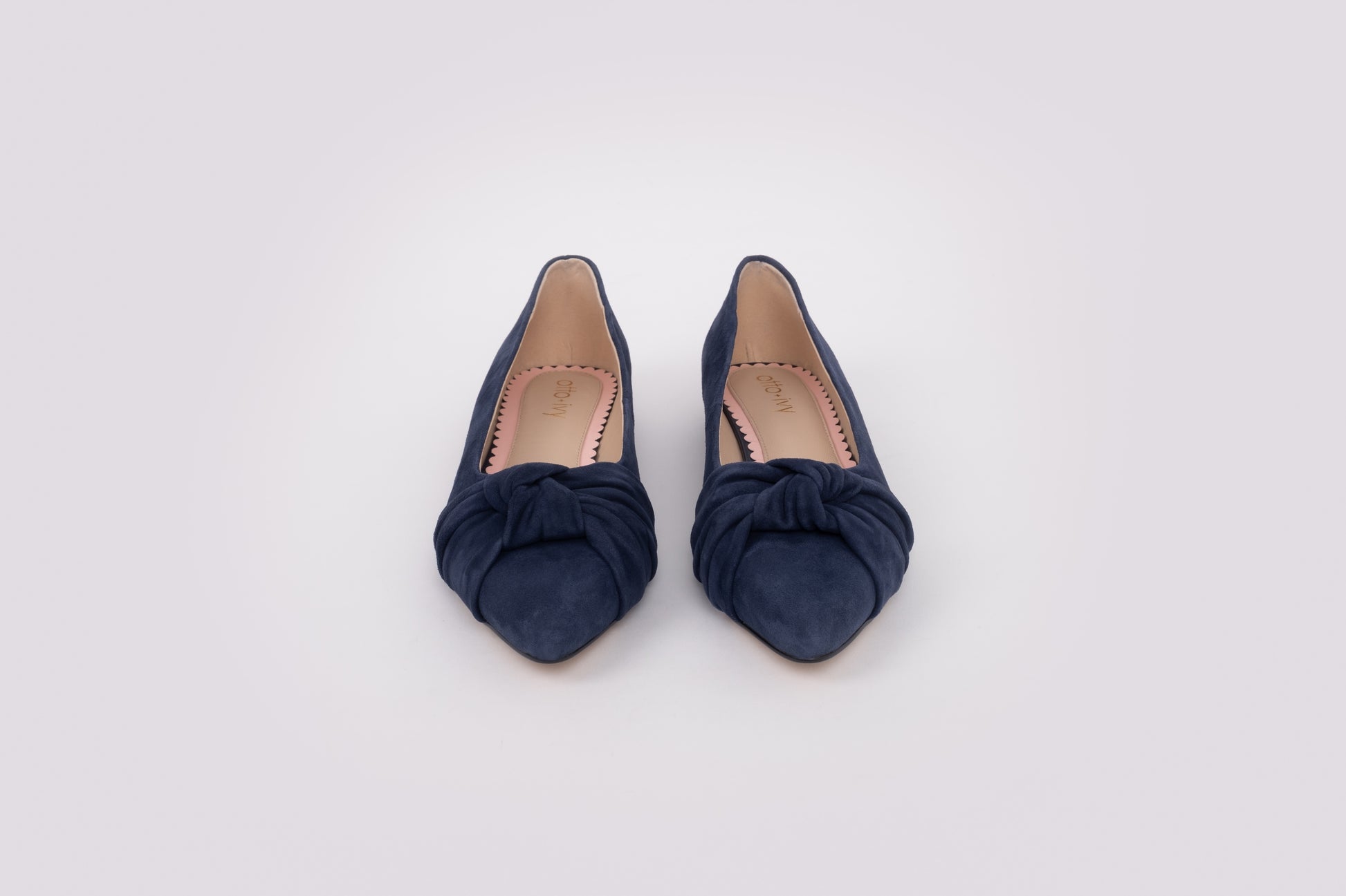 Front view of women's large size flat shoe in navy. In European sizes 42-46