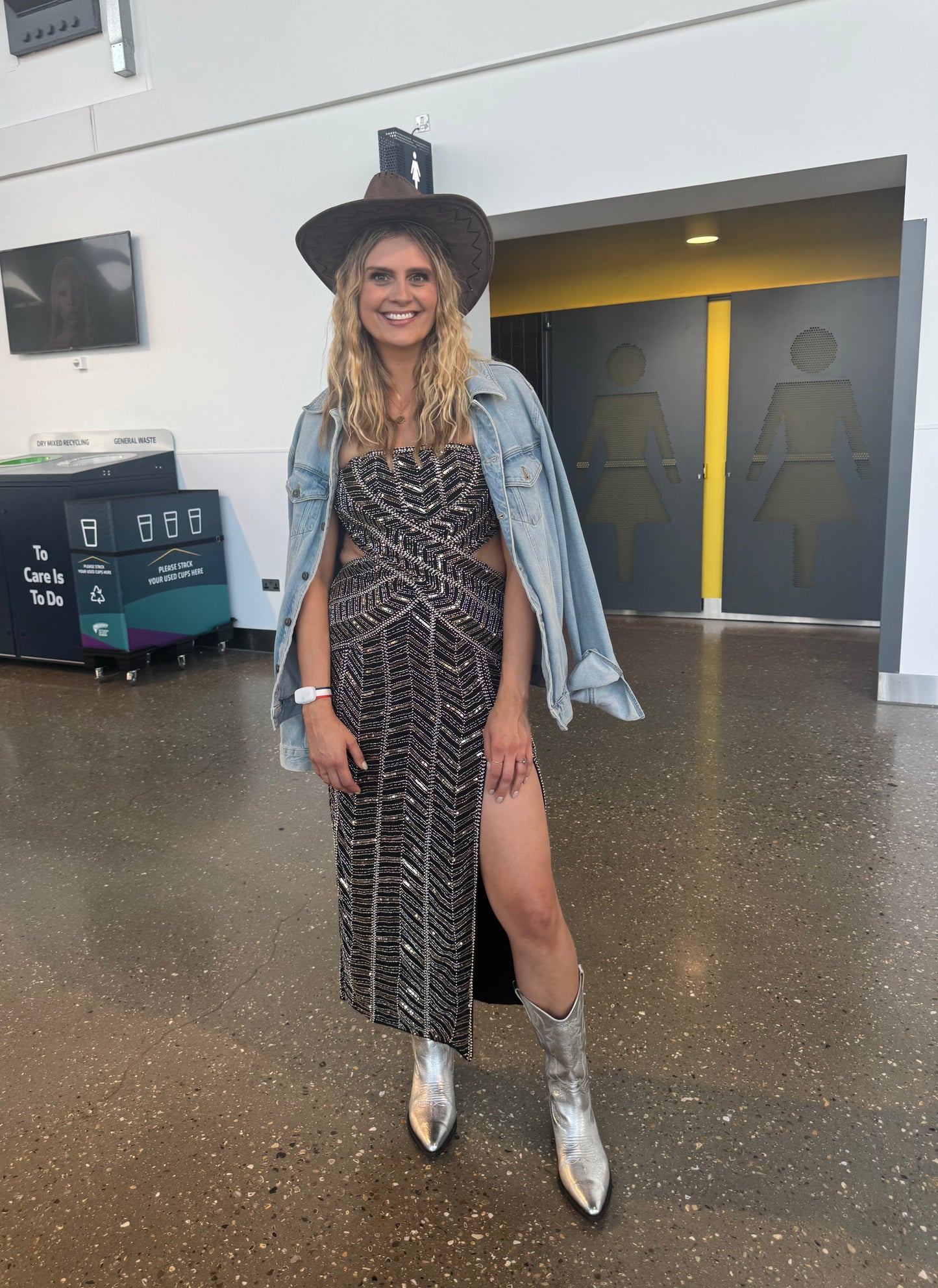 Real life pic of bryher silver cowboy boot available in larger sizes 42-46